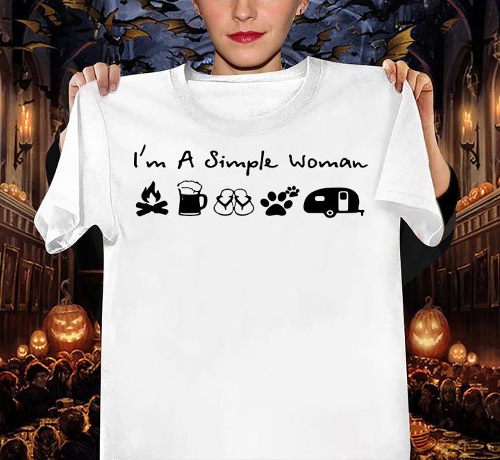 I'm A Simple Woman I Like Campfire Beer Flip Flops Paw Dog Camping t-shirt woman shirt