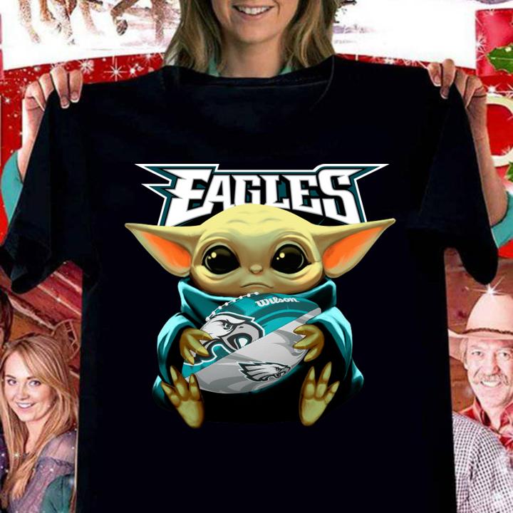 Hot Baby Yoda hug Philadelphia Eagles Star Wars Mandalorian t-shirt woman shirt