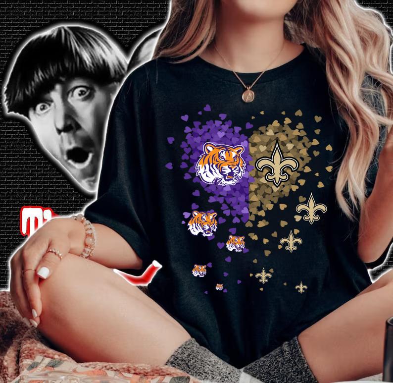 Love LSU Tigers New Orleans Saints Tiny Hearts Shape t-shirt woman shirt