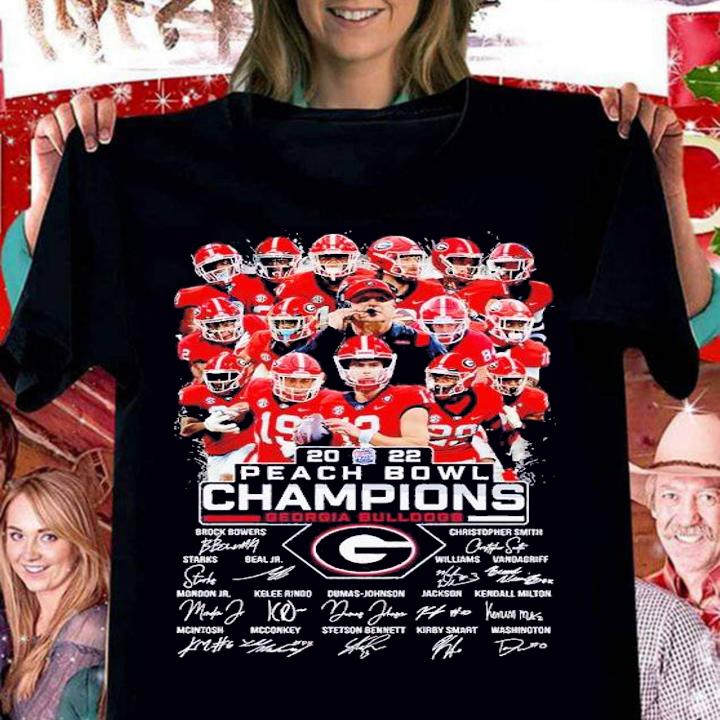 2022 Peach Bowl Champions Georgia Bulldogs signatures shirt t-shirt woman shirt
