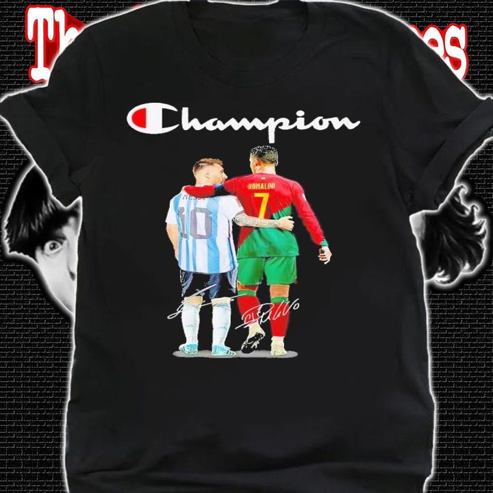 Champion Lionel Messi and Cristiano Ronaldo signatures shirt t-shirt shirt