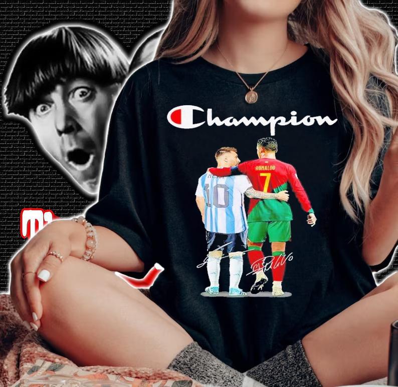 Champion Lionel Messi and Cristiano Ronaldo signatures shirt t-shirt woman shirt