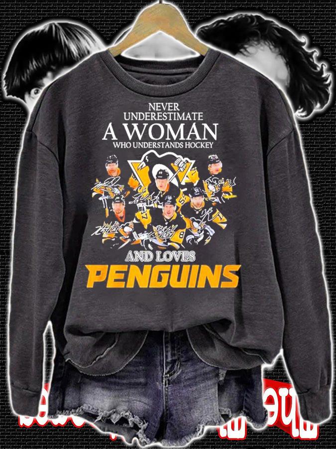Never underestimate a woman who understands Hockey and loves Penguins signatures shirt t-shirt