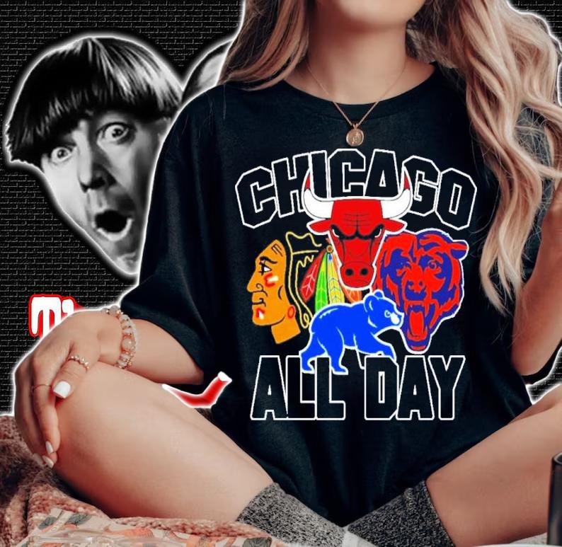 Chicago All Day Flag Chicago Blackhawks Bears Bulls Cubs Shirt t-shirt woman shirt