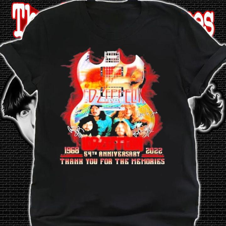 Led-Zeppelin Guitar Band 1968-2022 54th Anniversary Signatures Thank You For The Memories Shirt t-shirt shirt