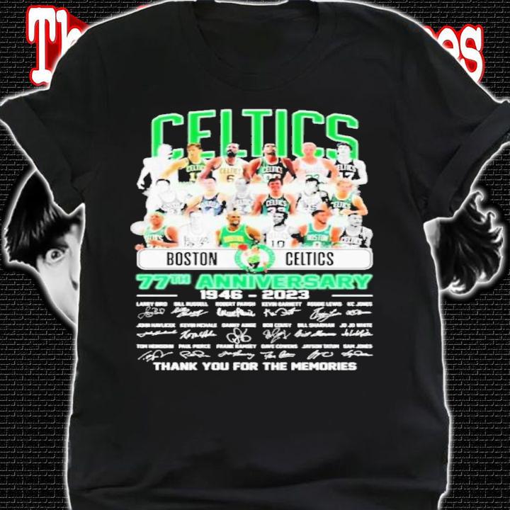 Official Boston Celtics 77th Anniversary 1946-2023 Signatures Thank You For The Memories Shirt t-shirt shirt