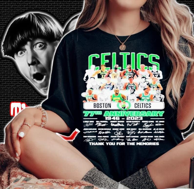 Official Boston Celtics 77th Anniversary 1946-2023 Signatures Thank You For The Memories Shirt t-shirt woman shirt