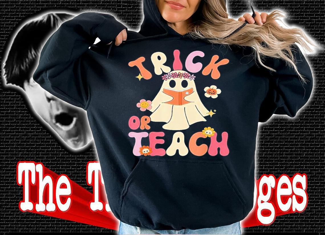 Teacher Halloween Groovy Halloween Trick Or Teach Retro Floral Ghost Shirt t-shirt hoodie
