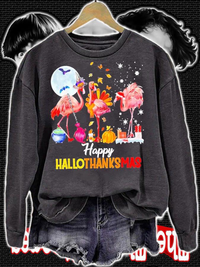 Thanksgiving Flamingo Happy HalloThanksmas Funny Halloween Shirt t-shirt sweatshirt