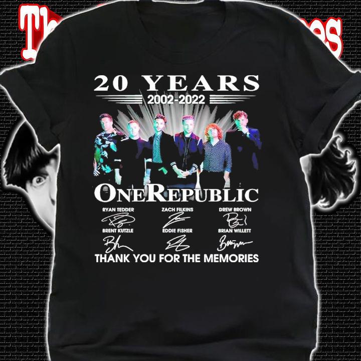 20 years 2002-2022 One Republic signatues thank you for the memories shirt t-shirt