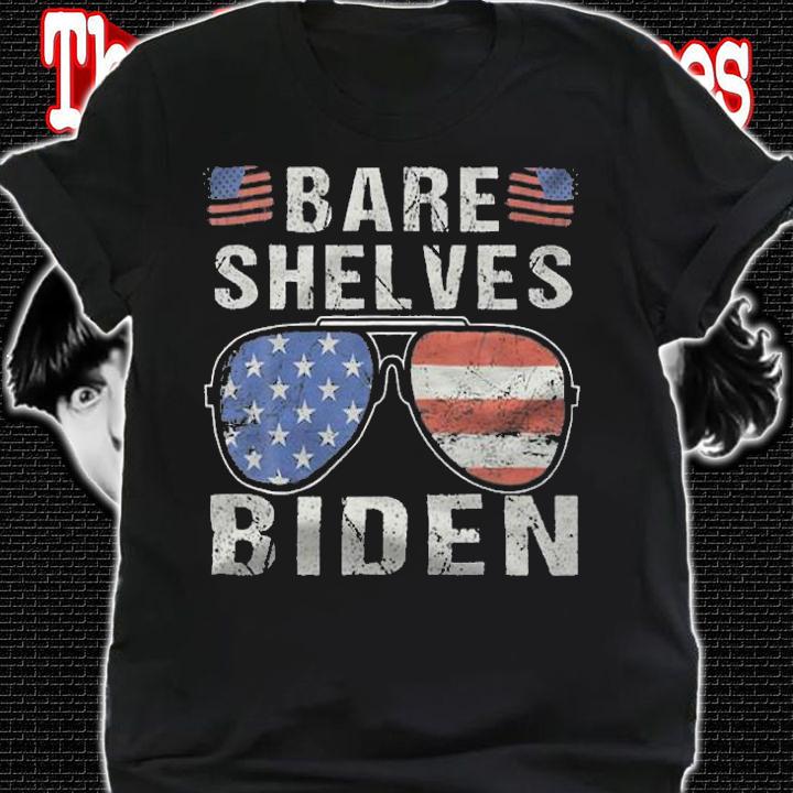 Anti President bare Shelves Biden Funny Meme Anti Biden USA Flag Sunglasses Vintage T-Shirt t-shirt