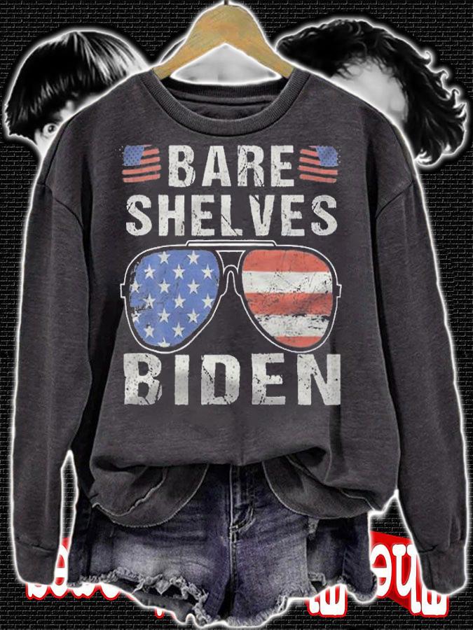 Anti President bare Shelves Biden Funny Meme Anti Biden USA Flag Sunglasses Vintage T-Shirt t-shirt