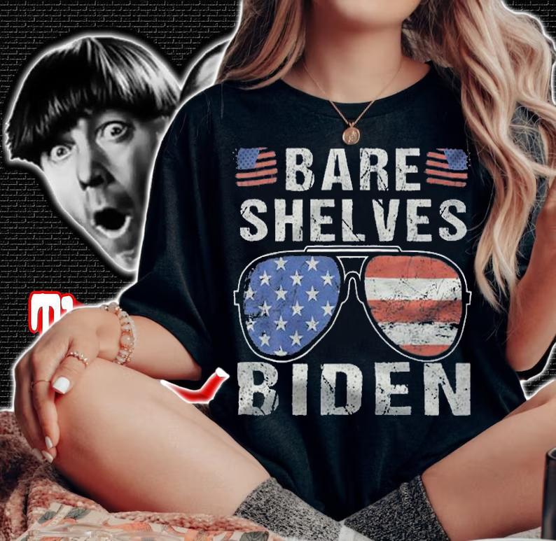 Anti President bare Shelves Biden Funny Meme Anti Biden USA Flag Sunglasses Vintage T-Shirt t-shirt