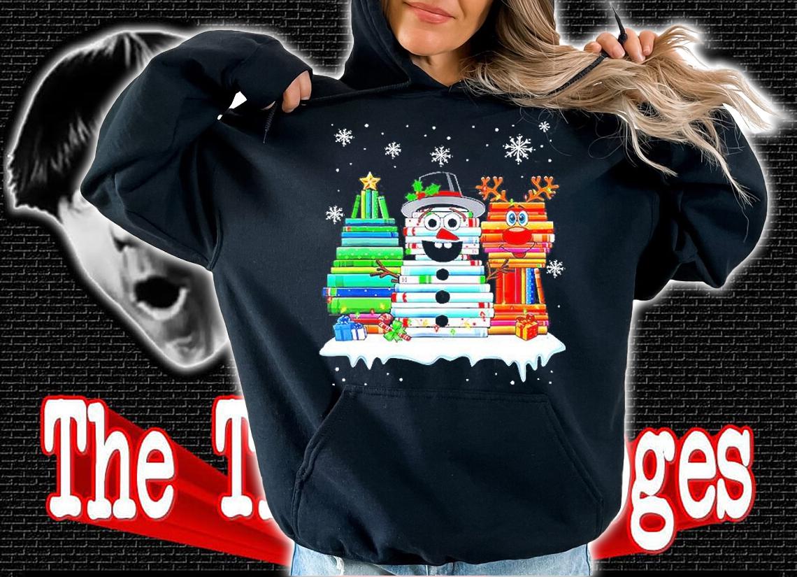 Book Tree Snowman And Reindeer Christmas Merry Christmas Shirt t-shirt