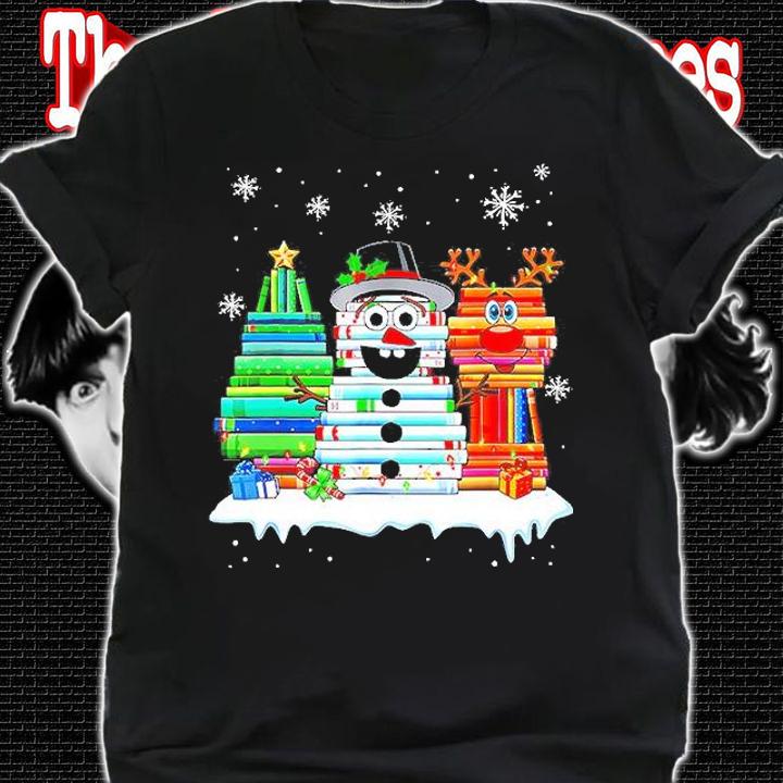 Book Tree Snowman And Reindeer Christmas Merry Christmas Shirt t-shirt