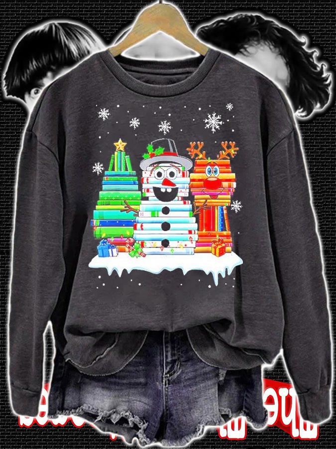 Book Tree Snowman And Reindeer Christmas Merry Christmas Shirt t-shirt