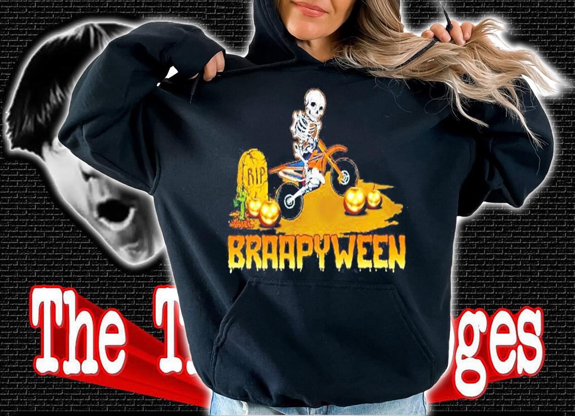 Braapyween Skeleton Riding Motorcycle Scary Pumpkin Shirt t-shirt