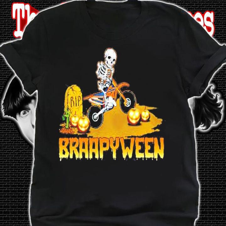 Braapyween Skeleton Riding Motorcycle Scary Pumpkin Shirt t-shirt