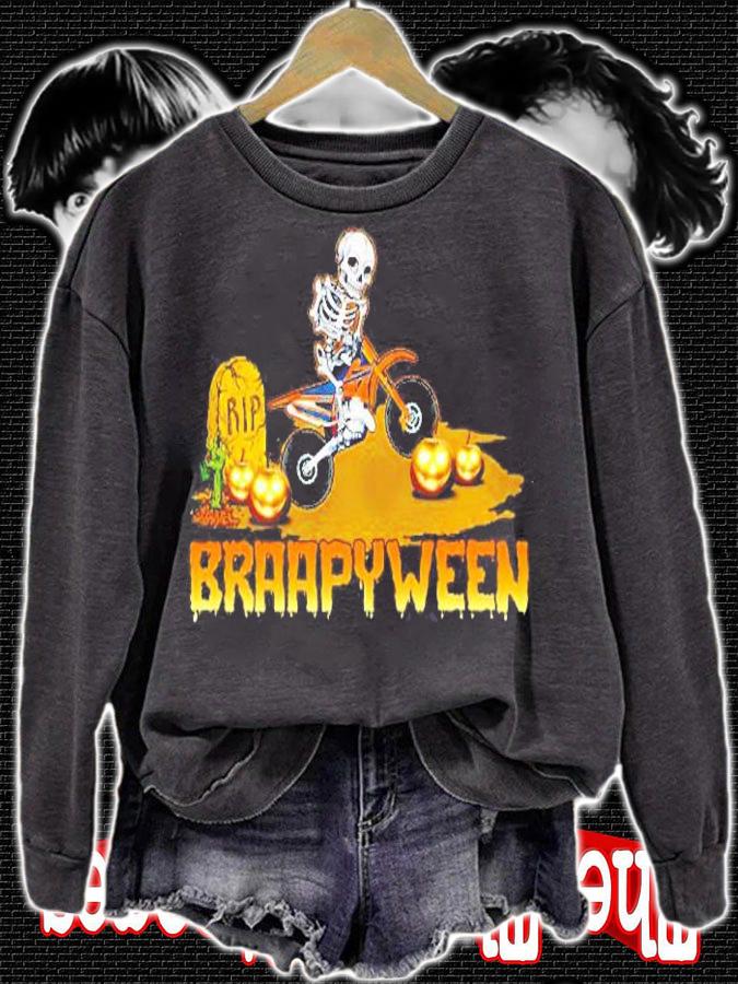 Braapyween Skeleton Riding Motorcycle Scary Pumpkin Shirt t-shirt