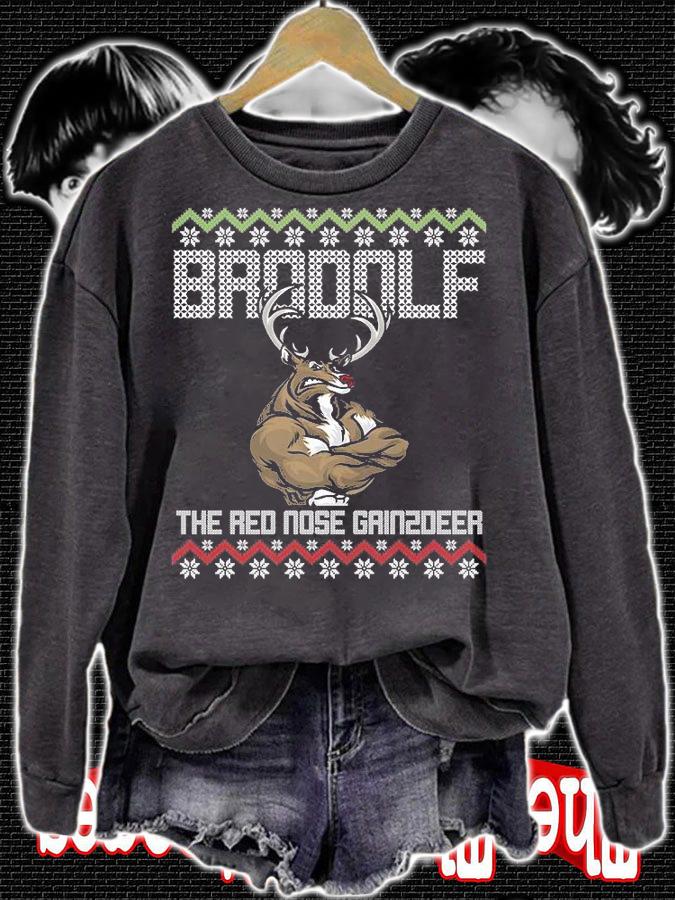 Brodolf Gains Reindeer Funny Gym Ugly Christmas Lifter T-Shirt t-shirt sweatshirt