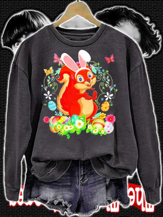Bunny Squirrel Happy Easter Day Lover Egg Hunt Lovely Cute T-Shirt t-shirt sweatshirt