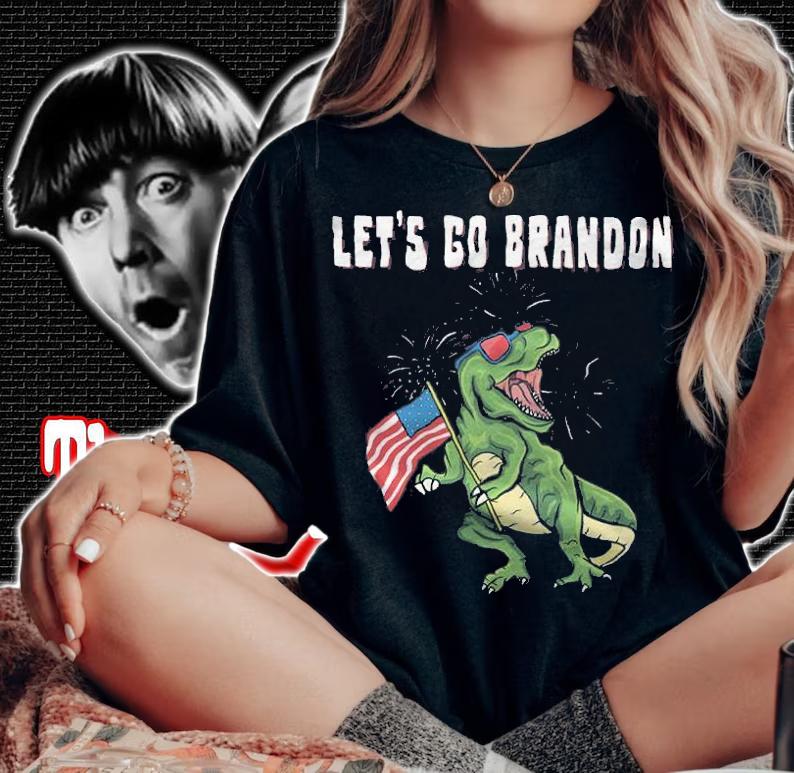 Let's Go Brandon Dinosaur USA Flag T-Shirt t-shirt woman shirt