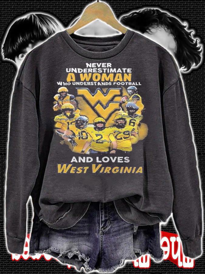 Never underestimate a woman who understands football and loves West Virginia shirt t-shirt