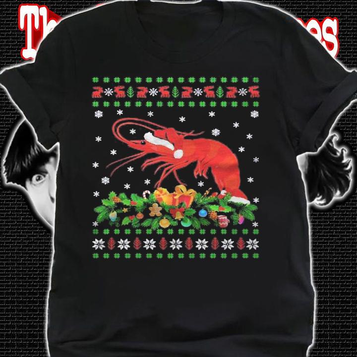 Prawn Fish Lover Xmas Santa Hat Ugly Prawn Christmas Shirt t-shirt