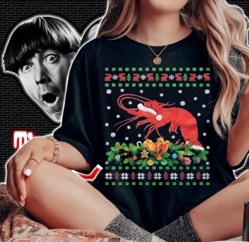 Prawn Fish Lover Xmas Santa Hat Ugly Prawn Christmas Shirt t-shirt
