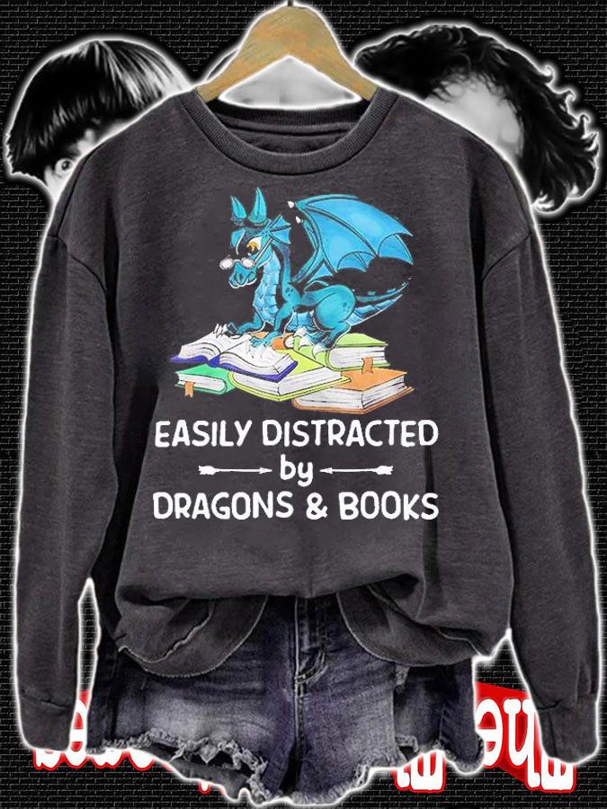 Easily Distracted By Dragons And Books T-Shirt t-shirt sweatshirt