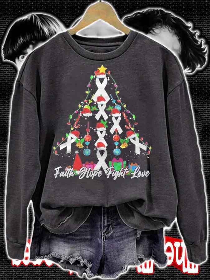 Santa White Ribbon Christmas Tree Lung Cancer Awareness Shirt t-shirt sweatshirt