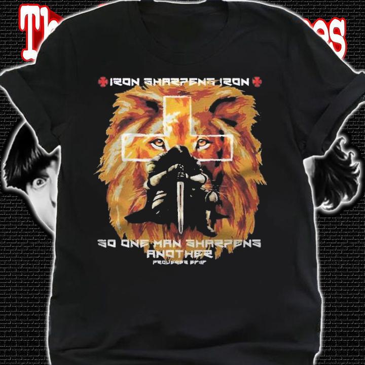 Christian Bible Verse Sayings Lion Cross Iron Sharpens Iron Pullover Shirt t-shirt shirt