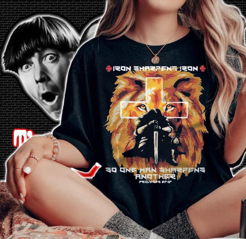 Christian Bible Verse Sayings Lion Cross Iron Sharpens Iron Pullover Shirt t-shirt woman shirt