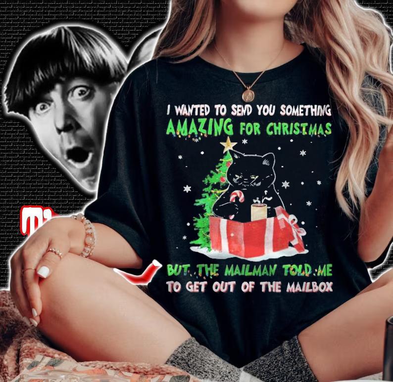 Cat wanted to send you something amazing for Christmas but the mailman told me to get out of the mailbox T-shirt t-shirt woman shirt