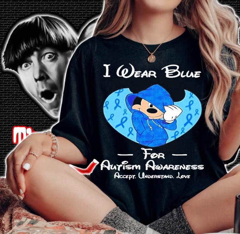 Mickey Mouse I wear blue for Autism Awareness accept understand love shirt t-shirt woman shirt