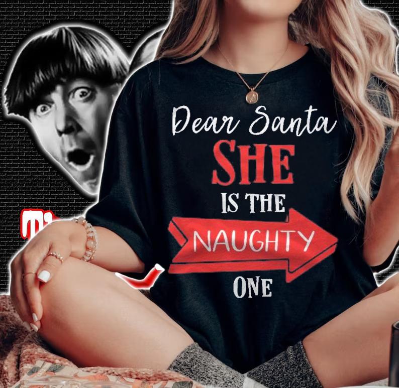 Matching Christmas Outfit For Couples Shes The Naughty One Pullover Shirt woman shirt