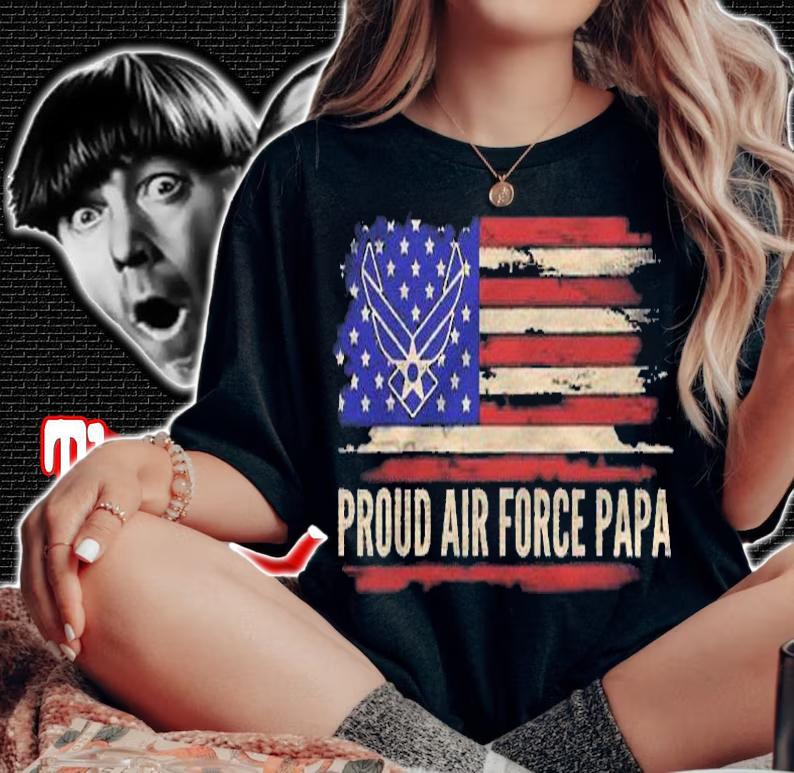 Vintage Proud Air Force Papa American Flag Veteran Gift Shirt woman shirt