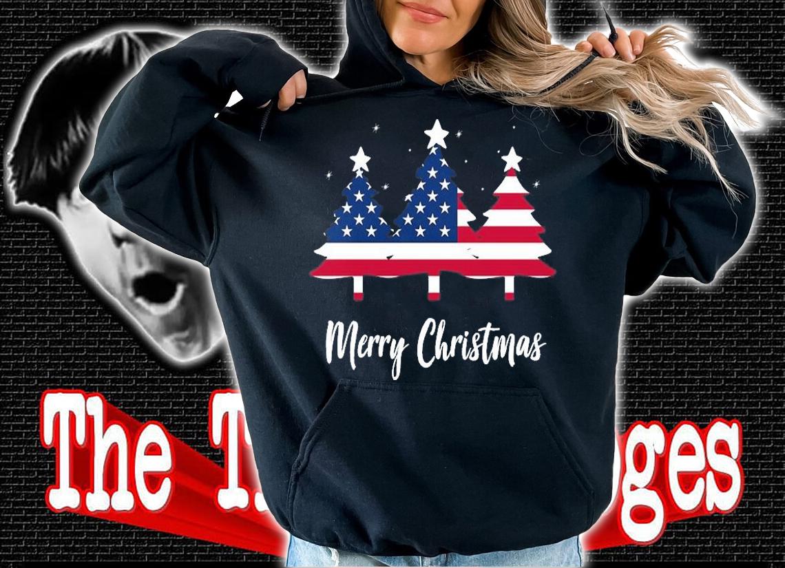 Merry Christmas American Flag Trees T-Shirt hoodie