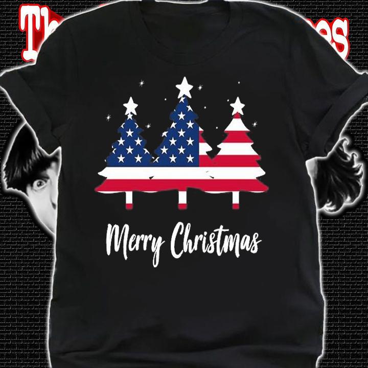 Merry Christmas American Flag Trees T-Shirt shirt