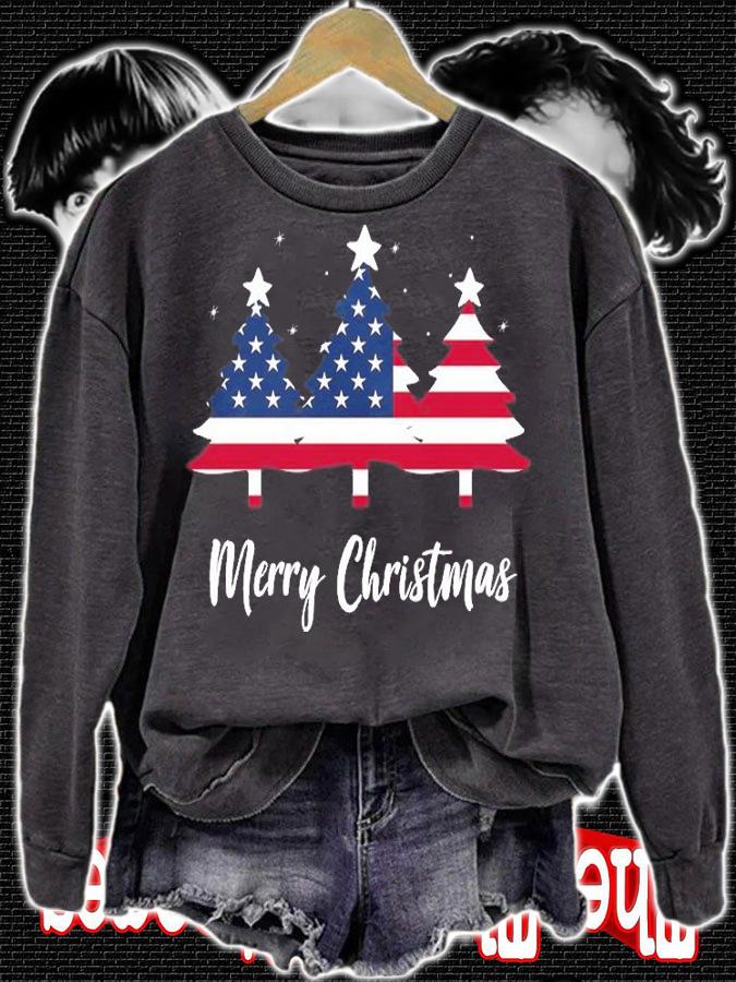 Merry Christmas American Flag Trees T-Shirt sweatshirt
