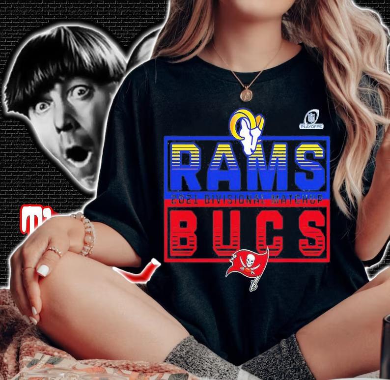 Tampa Bay Buccaneers Vs. Los Angeles Rams NFL Playoffs Divisional Matchup Stacked 2021 Shirt woman shirt