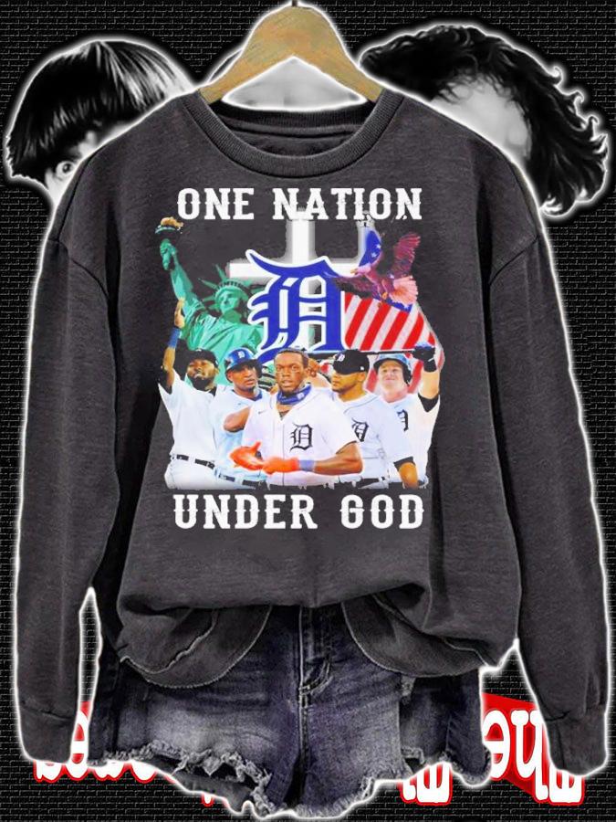 Detroit Tigers One Nation Under God Statue of Liberty USA Flag t-shirt
