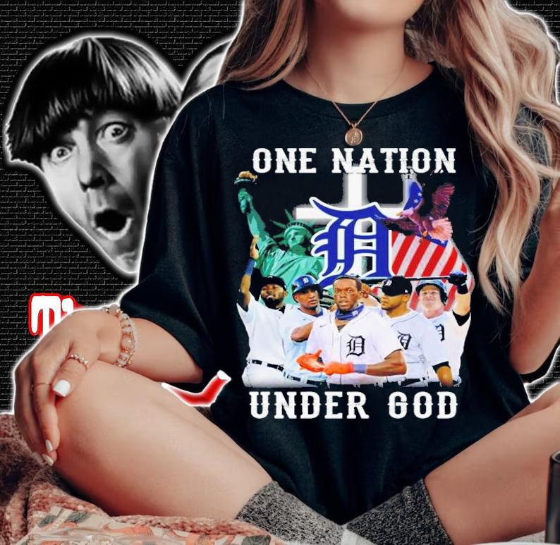 Detroit Tigers One Nation Under God Statue of Liberty USA Flag t-shirt