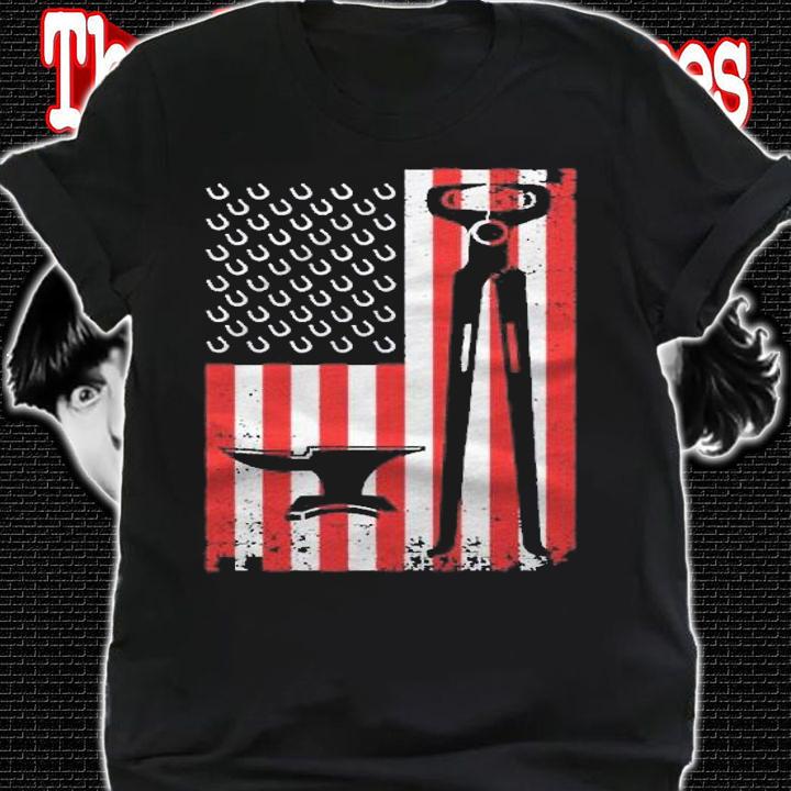 Funny Farrier Gift For Men Cool Farrier Tools American Flag Pullover Shirt