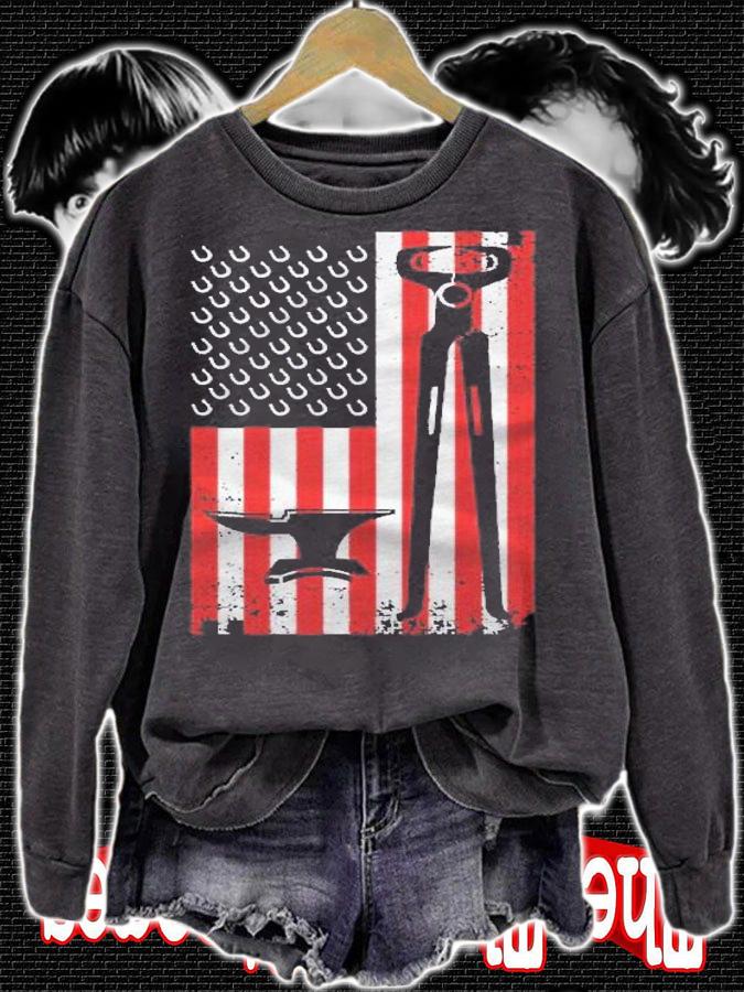 Funny Farrier Gift For Men Cool Farrier Tools American Flag Pullover Shirt