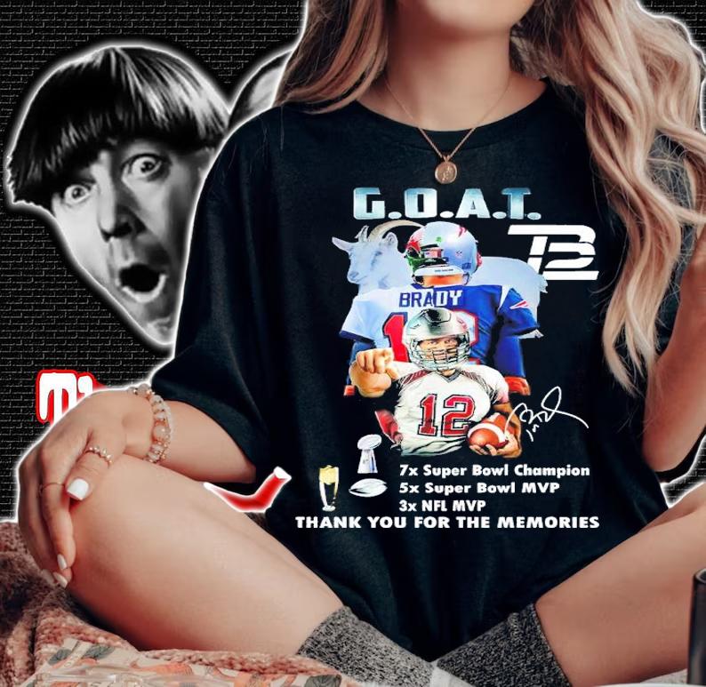 Tom Brady GOAT 7x Super Bowl Champions 5x Super Bowl MVP 3x NFL MVP Signatures Thank You For The Memories Shirt woman shirt