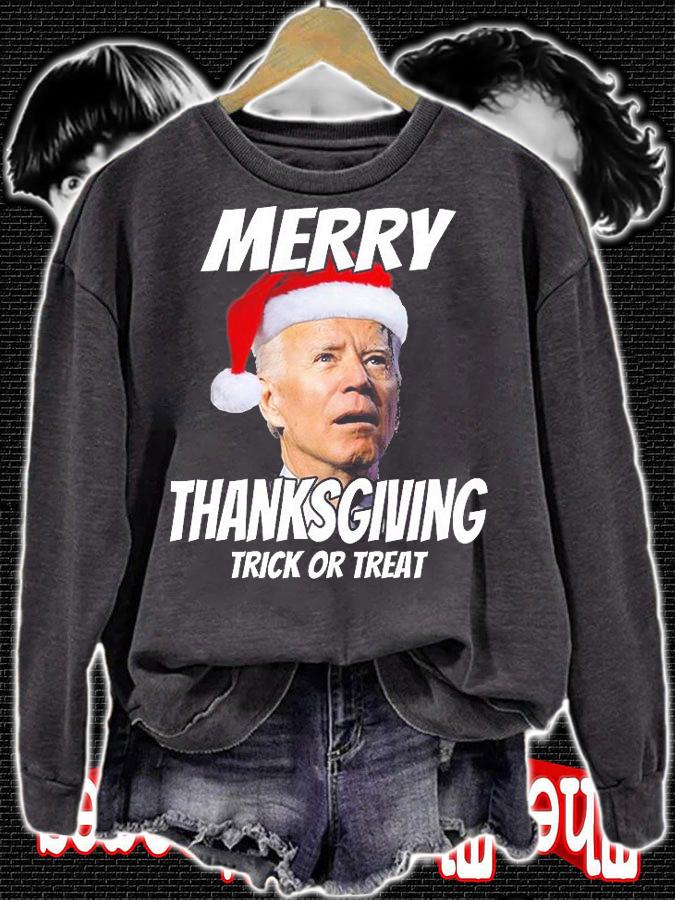 Funny Joe Biden Merry Thanksgiving Trick Or Treat Santa Hat T-Shirt sweatshirt