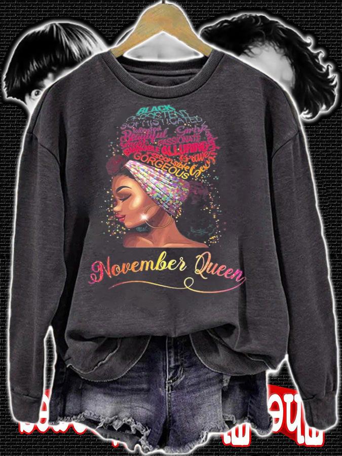 November Queen Afro Women Blm Queen Black Girl T-Shirt sweatshirt