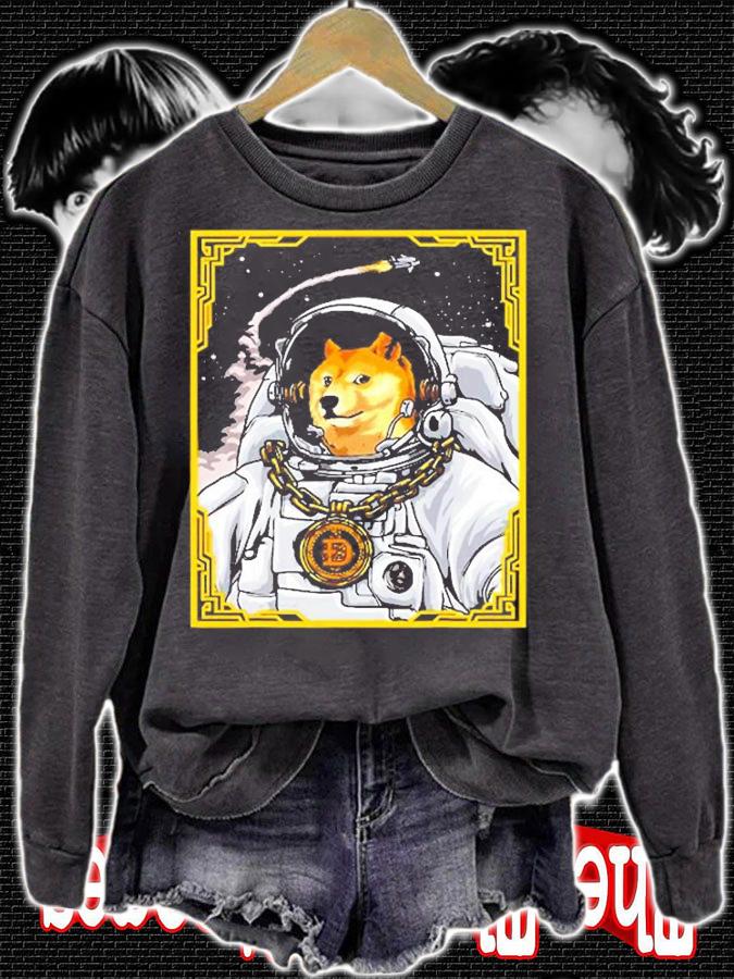 Dogecoin To The Moon Astronaut Funny Doge Crypto Bling Chain T-Shirt sweatshirt