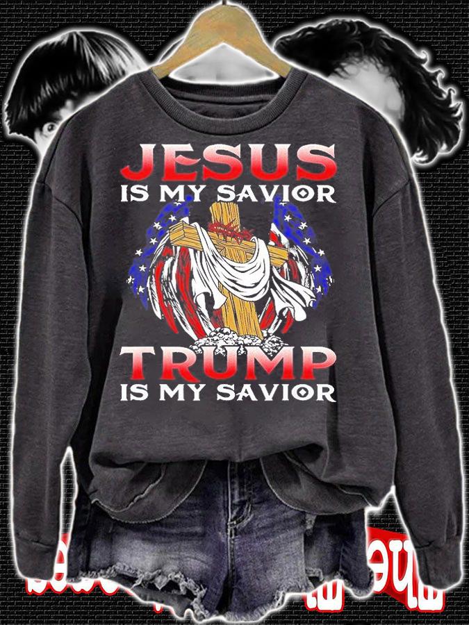 Jesus Is My Savior Trump Is My Savior President USA Flag T-Shirt